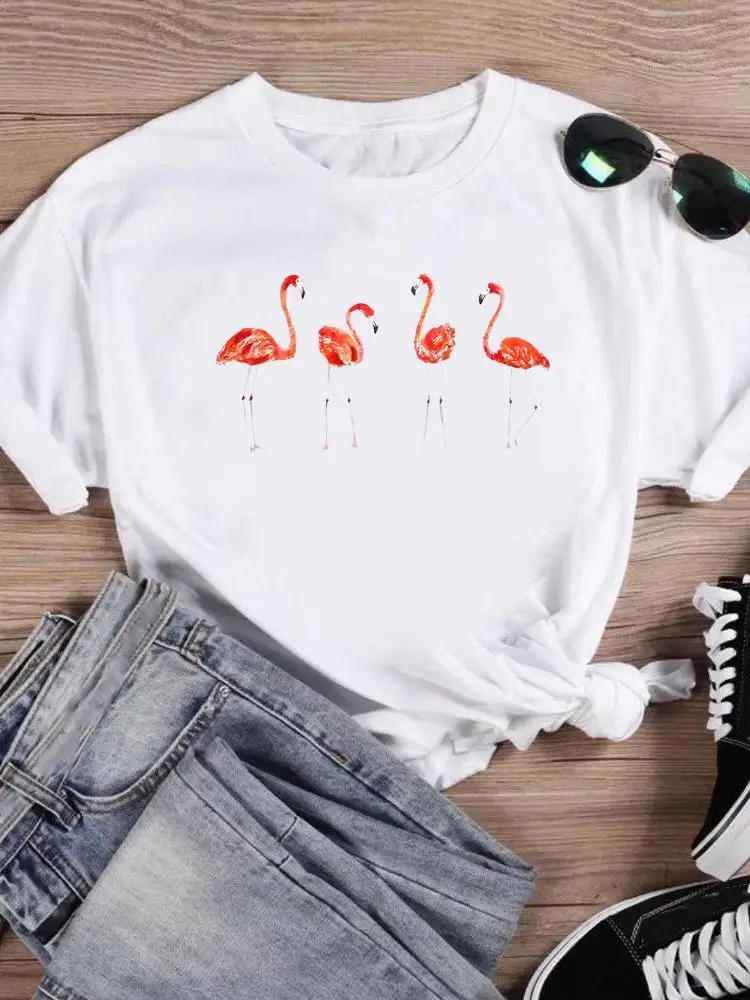 

Женская летняя футболка с коротким рукавом, с принтом фламинго