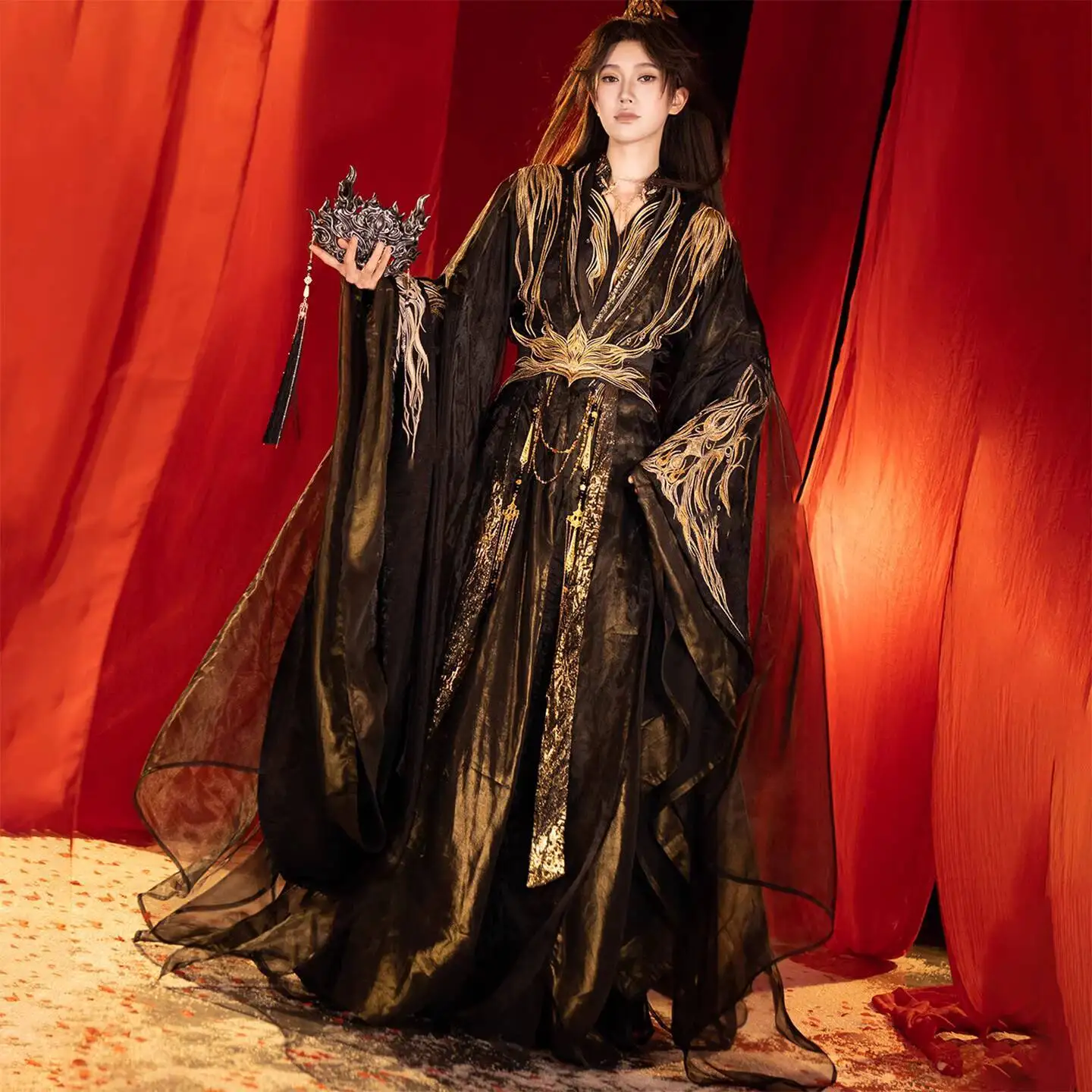 Фото Новый Hanfu для женщин Fiesta карнавал Хэллоуин Cos косплей не со шлейфом небольшой воротник-стойка тяжелая промышленность вышивка Xianxia древний №2