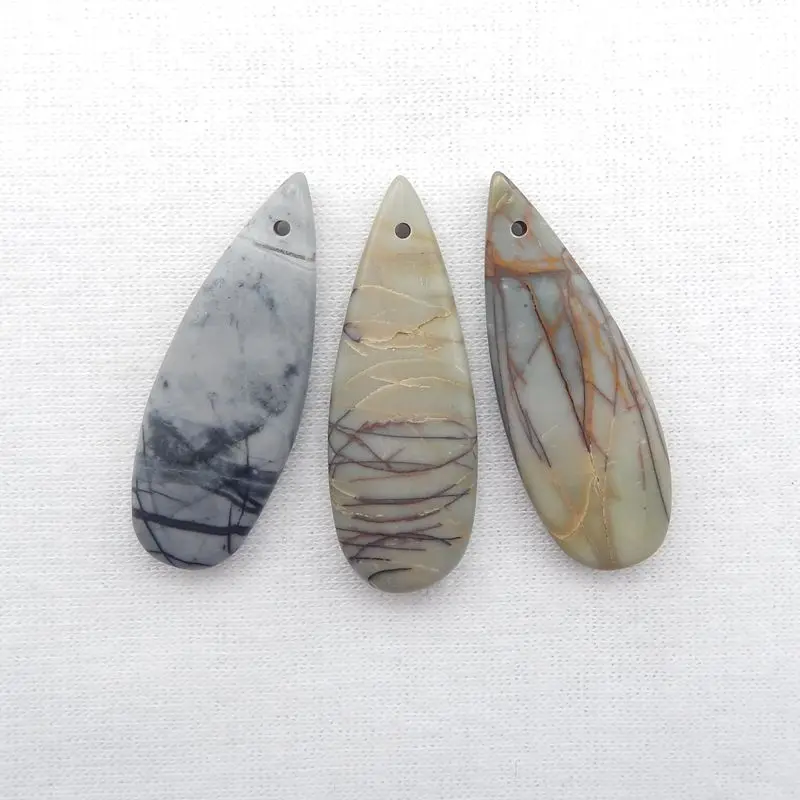 

3Pcs Natural Stone Picasso Jasper Water Droplet Pendant Beads 32x12x5mm 8g Semiprecious Fashion Jewelry Necklaces Accessories
