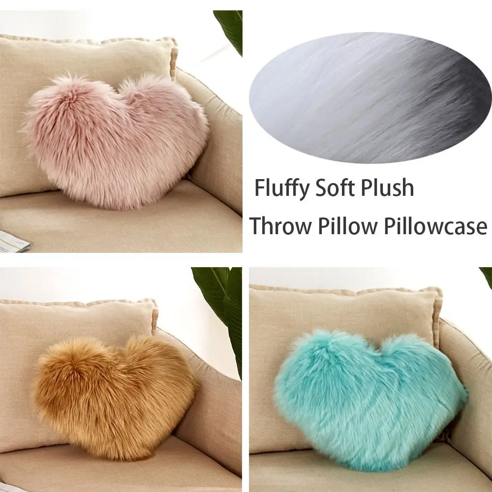 

Soft Faux Wool Fur Cushion For Sofa Car Decor Heart Shaped Plush Pillowslip Throw Pillow Pillowcase Shaggy Pillow