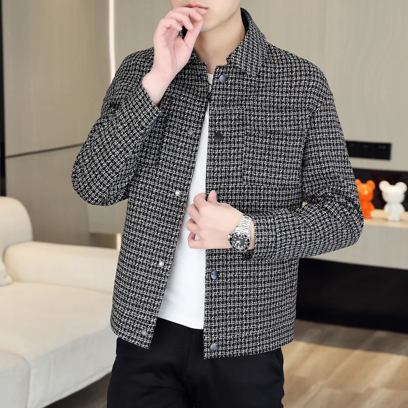 

2023 New Style Retro Jacket Men's Korean Style Slim-fit Jacquard Plaid Casual All-match Fashion Men's Trendy Jacket