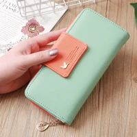 fashion two fold pu leather womens long wallet zipper hasp coin purse female clutch phone money bag id credit card holder