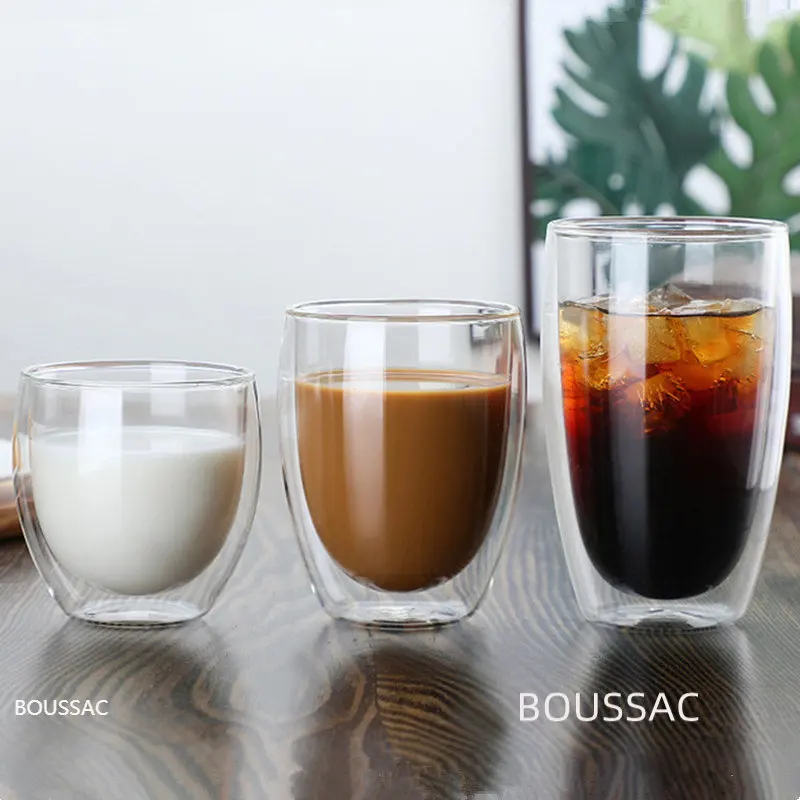 

Double Layer Cup 80/150/250/350ml Beer Coffee Cup Heat Resistant Transparent Cup Thickened Double Layer Egg Cup Handle Cup