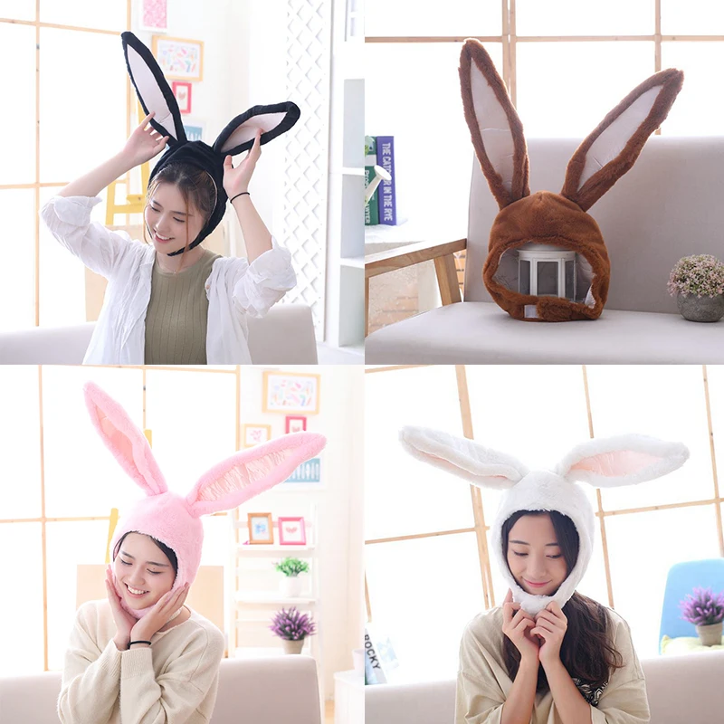 

Cute Bunny Ears Hat 4 Colors Plush Earflap Cap Photo Props Kawaii Keep Warm 1Pcs for Girls Nice Gift Funny Hats