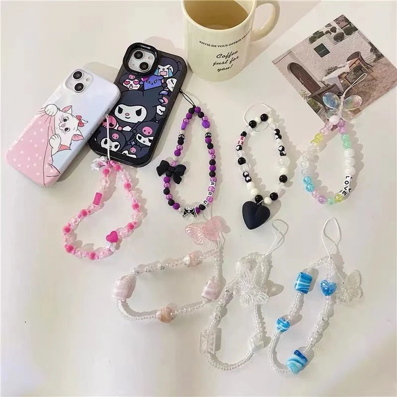 Pearl Cross Heart Key Chain Ladies Fashion Cute Romantic Vintage Keychain Charm Korea 90s Aesthetic  Phone Chain Decoration Gift