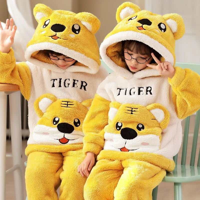 Girls Boys Pajamas Sets Dinosaur Panda Totoro Pijamas Winter Warm Sleepwear for Baby Toddler Home Clothes Thicken Pyjamas Kids images - 6