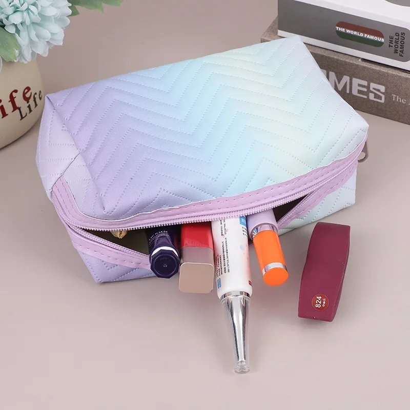 

PU Leather Women's Cosmetic Bags Color Gradient Multifunctional Travel Organizer Pack Fashion Portable Toiletries Skincare Box