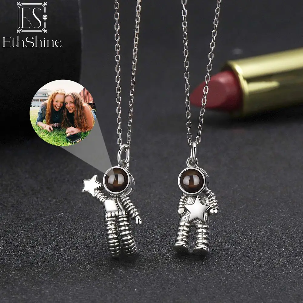 

EthShine Personalized Custom Photo 925 Silver Projection Necklace Couples Necklaces Spaceman Astronaut Pendants Jewelry Gift