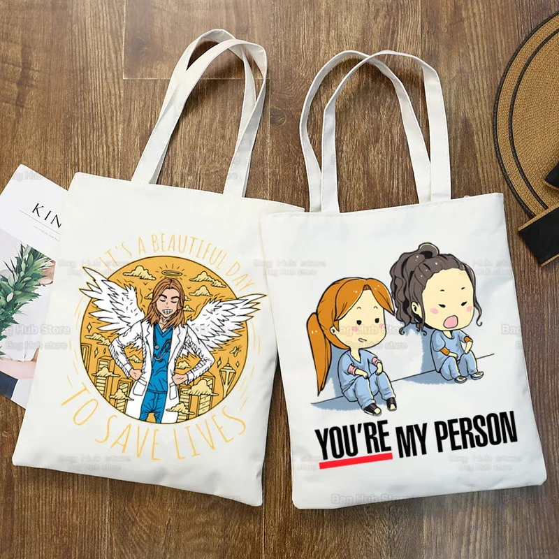 

Greys Anatomy Cartoon Tote Bag Shopping Black Unisex Travel Canvas Bags You're My Person Doctor Eco Foldable Shopper Bag