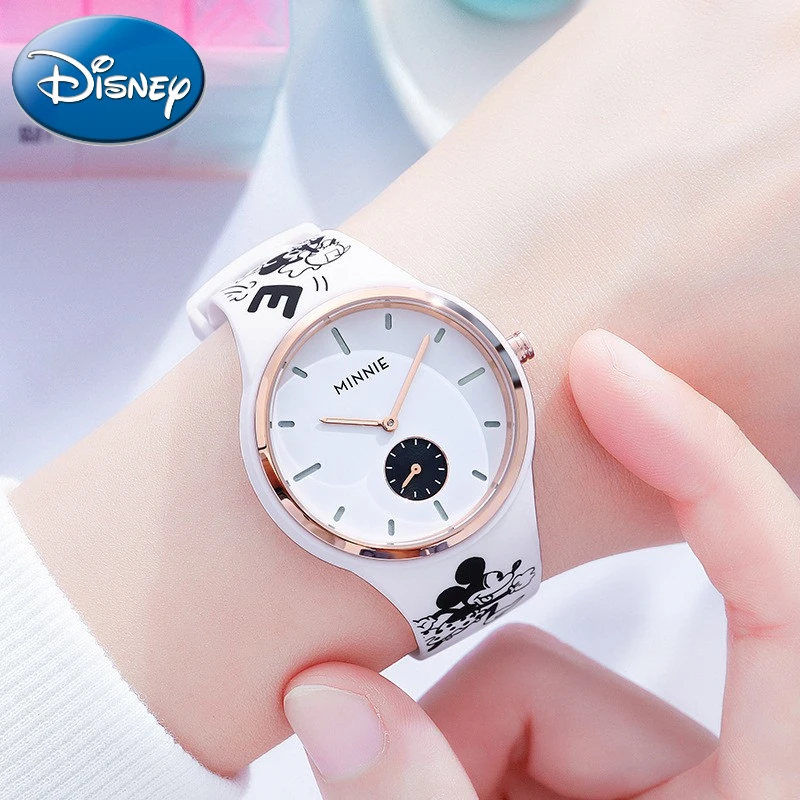 Disney Official Women Japan Quartz Wristwatch Micky Minnie Mouse Cartoon Graffiti Silicone Band Lady Girl Youth Student Clock