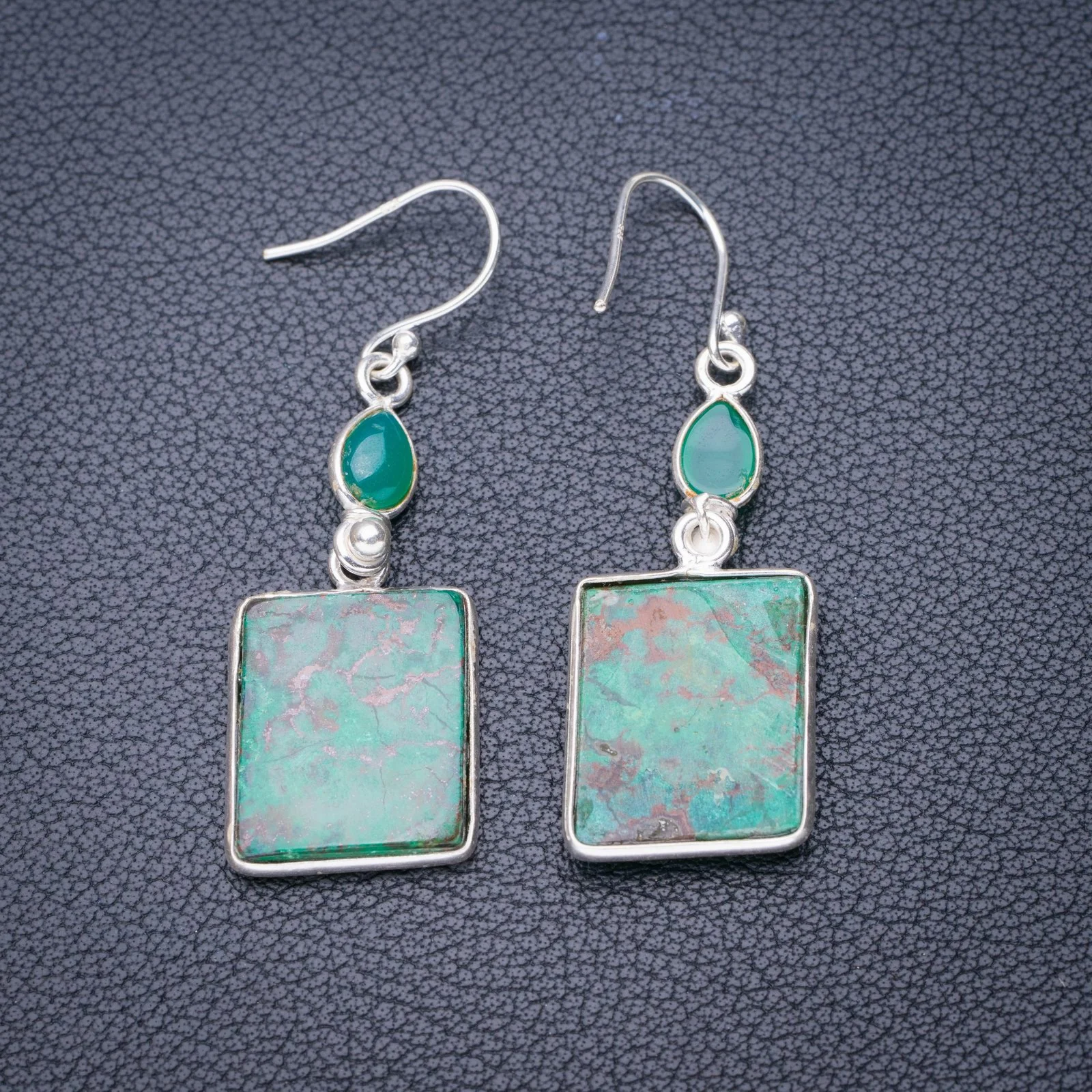 

StarGems Natural Chrysocolla Chrysoprase Handmade 925 Sterling Silver Earrings 1.75" E6309