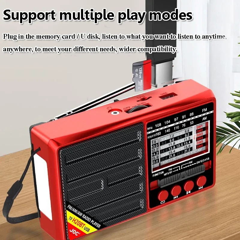 Портативный AM FM SW радио перезаряжаемый Bluetooth-динамик с USB TF MP3-плеер светодиодный