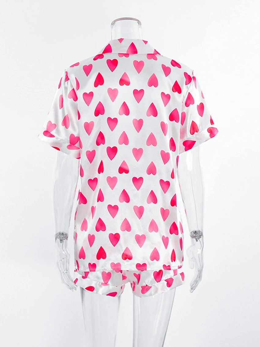 Marthaqiqi Printing Love Women Pajamas Sets Sexy Turn-Down Collar Nightwear Short Sleepwear Shorts Women'S Casual Summer Suits
