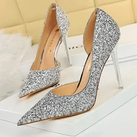 shoes sequins kitten heels woman pumps sexy wedding shoes high heels ladies shoes metal heel heeled shoes plus size 43