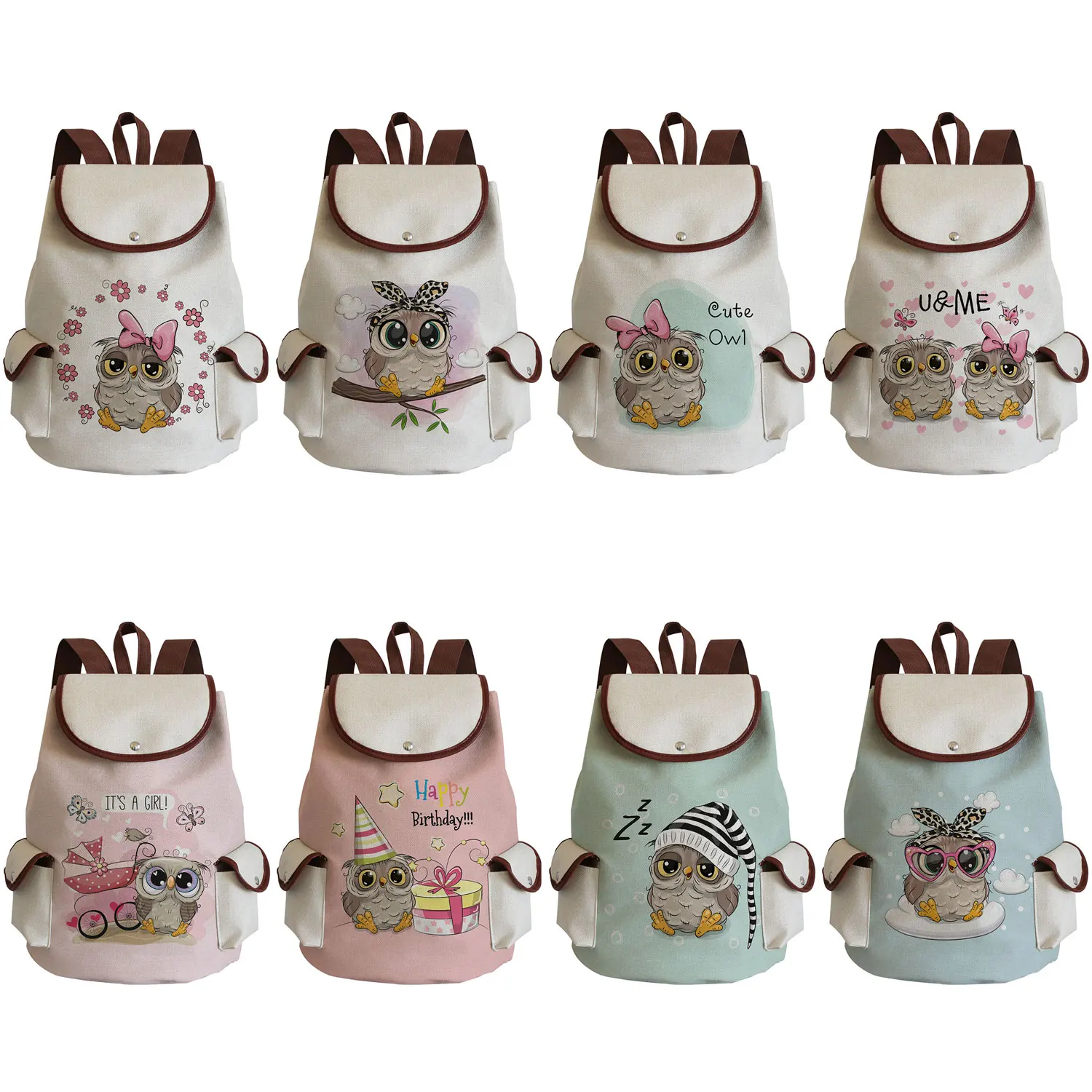 

High Capacity Trend New Harajuku Cute Owl Graphic Printed Handbags Linen Backpack Fashion Casual Portable Women's Backpack