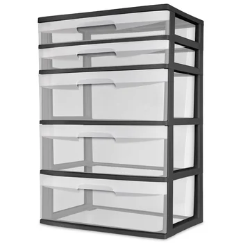 storage box organizer 5 Drawer Wide Tower Black 1