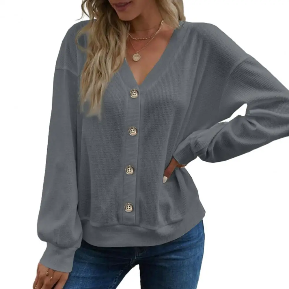 

Loose Fit Top Stylish Women's V Neck Button Blouse Loose Fit Soft Warm for Fall Spring Fashion Soft T-shirt