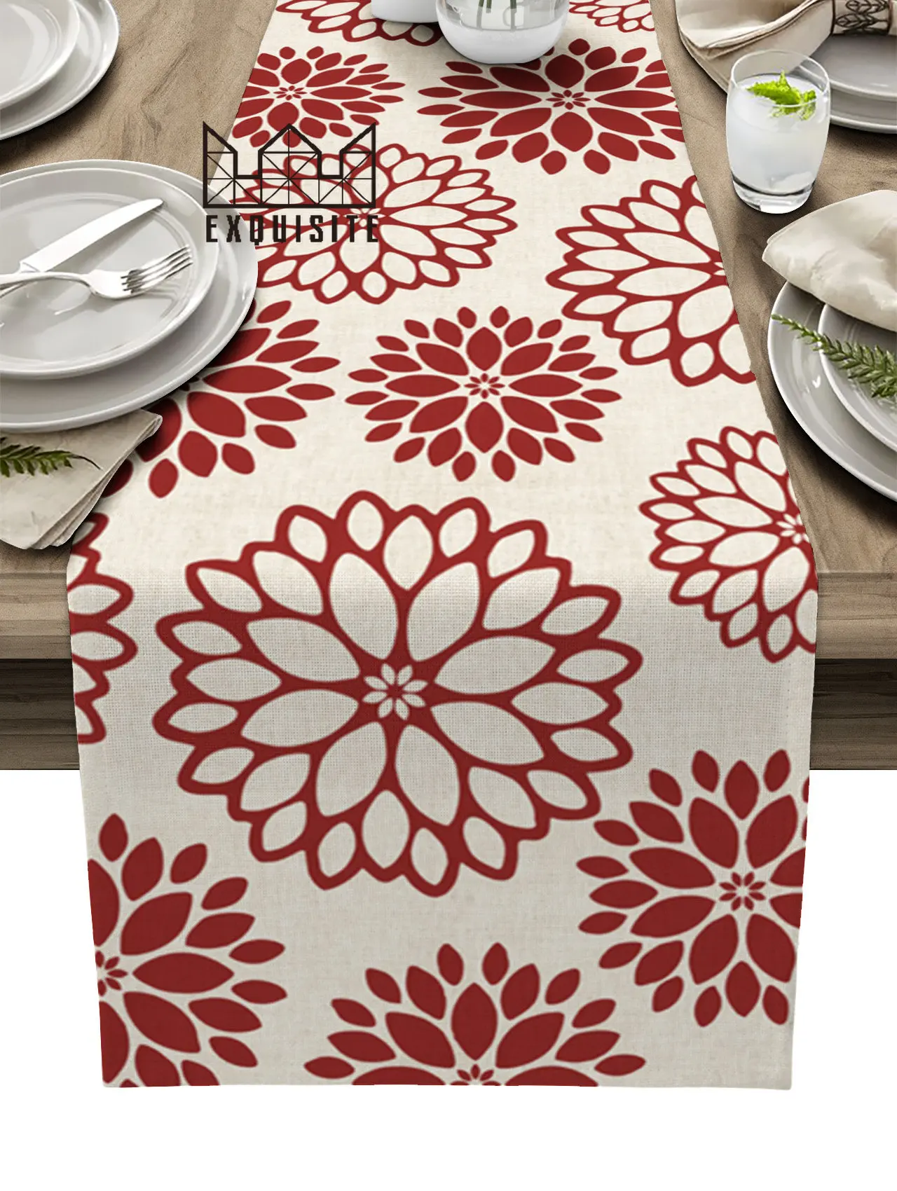 

American Pastoral Style Dahlia Red Table Runner Decoration Home Decor Dinner Table Decoration Table Decor