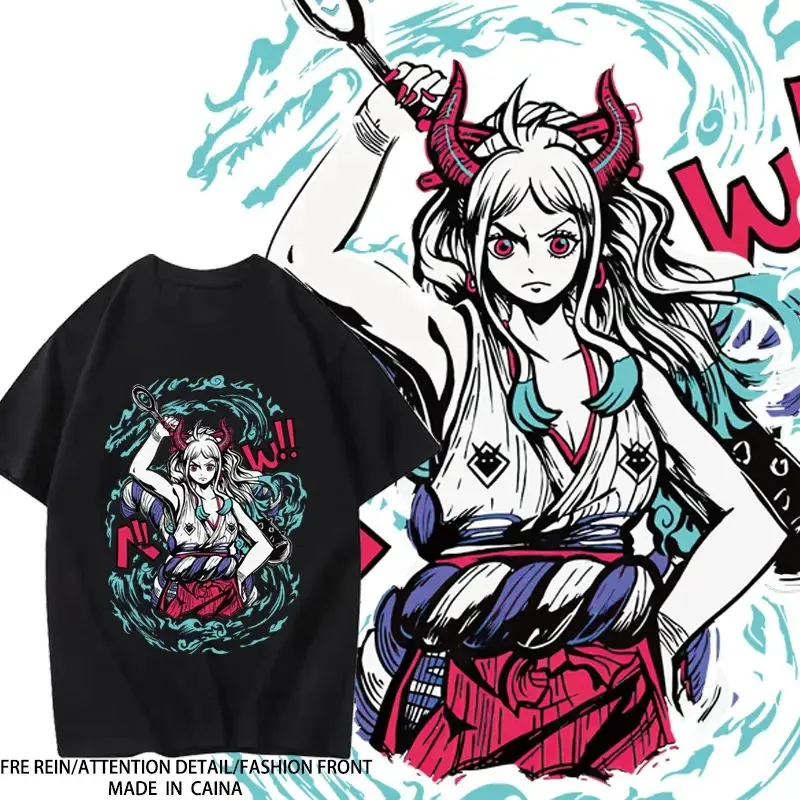 

ONE PIECE Co Branded Anime Dimensional Beast Kai Duo Daughter Yamato Printed Short Sleeve Cotton T-shirt Mens Summer Fashion
