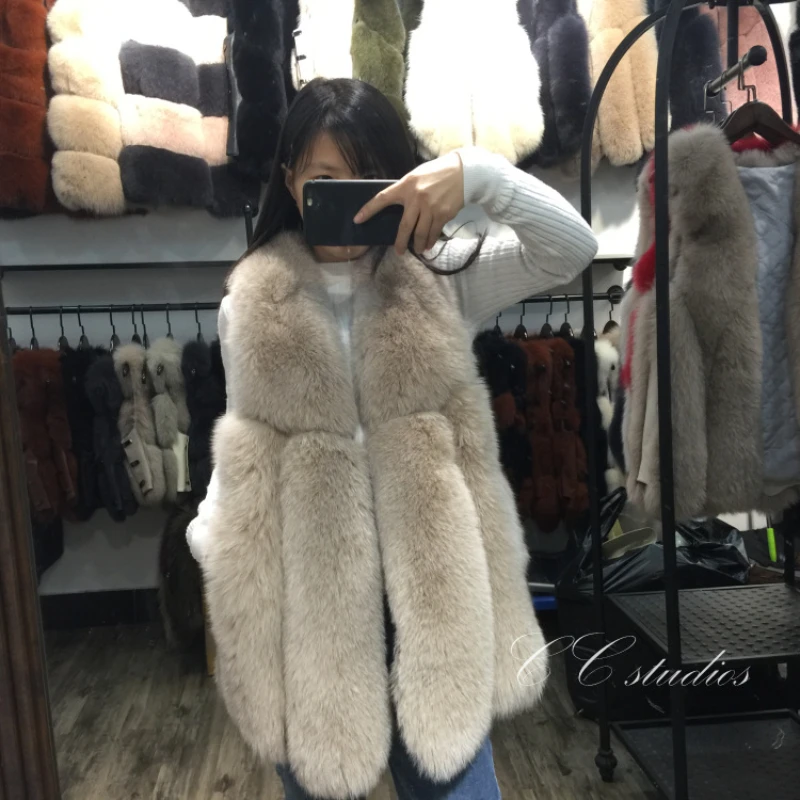 Elegant Temperament, Imitation Fur, Imitation Fox Hair, Waistcoat, Women's Medium Long Artificial Fur Vest