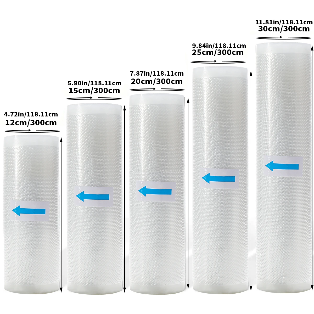 

Набор Из 5 Рулонов Вакуумных Пакетов Для Упаковки Пищевых Продуктов Длиной 3 М С Различными Комбинациями Размеров. Семислойны...