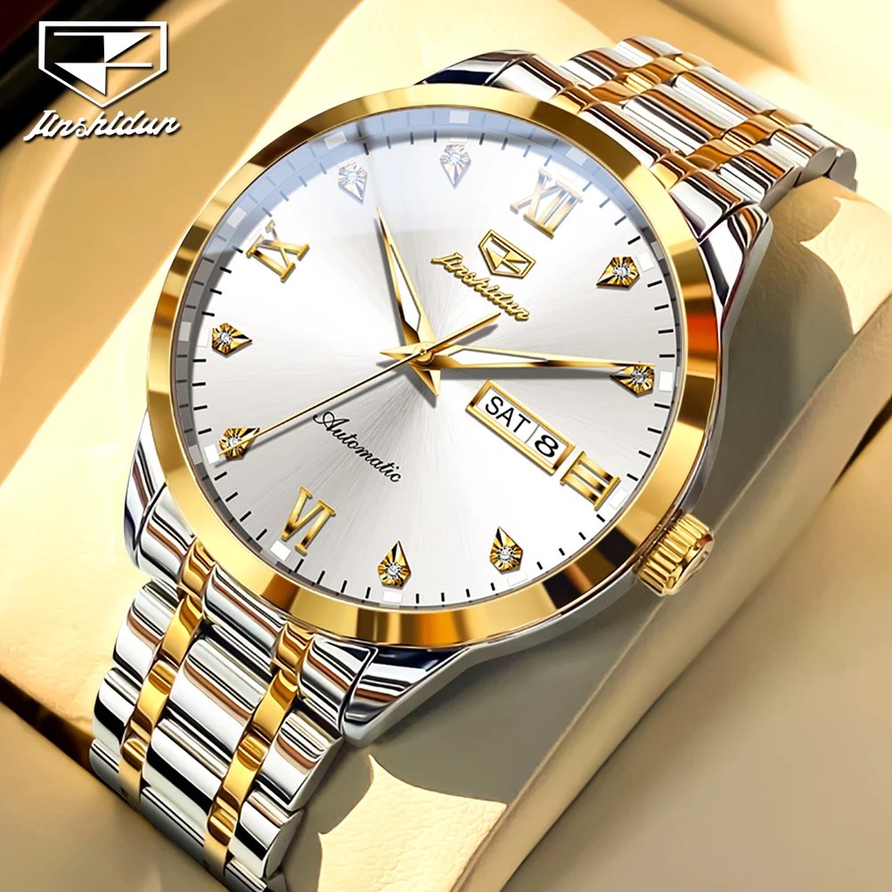 JSDUN 8980 полностью автоматические мужские часы с двойным календарем ремешок из