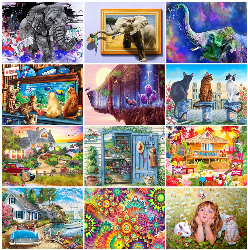 

5D DIY Diamond Painting Animal Elephant Cat Full Square/Round Diamond Embroidery Mosaic Landscape Cross Stitch Kits Home Decor