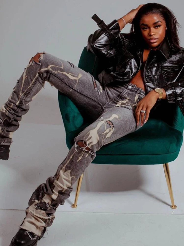 ADAgirl Baggy Jeans Women Streetwear Harajuku Elastic Ripped High Waist Denim Trousers Y2k Vintage Slouchy Female Harlan Pants