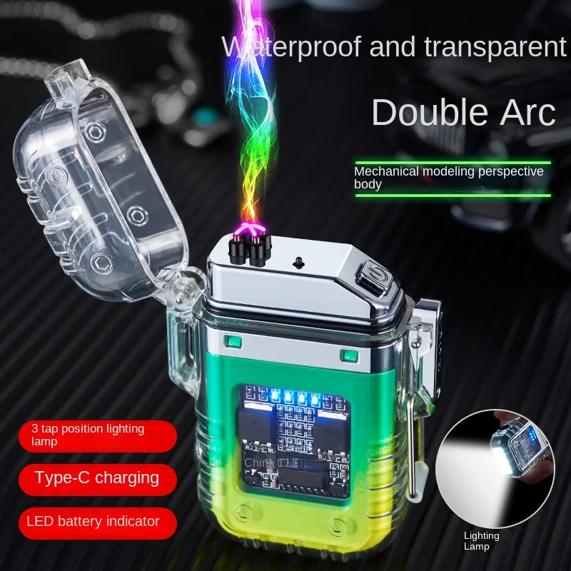 

Luminous transparent shell waterproof double arc COB lighting Type-C charging multifunctional outdoor windproof USB igniter