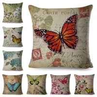 vintage europe style butterfly pillow case decor old poster pillowcase polyester cushion cover for sofa home kids room 45x45cm
