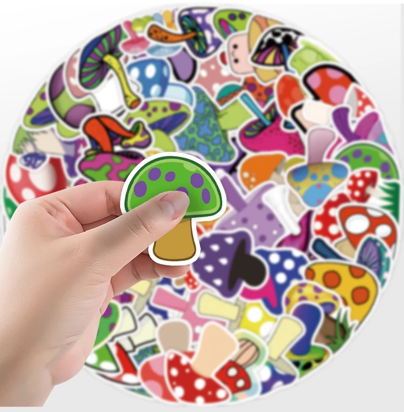 

50PCS Stickers Mushroom Cartoon for Laptop,Notebook DIY,Luggage,Kids Gift,Prizes,Wall Graffiti,Window Papper,Skateboard,Guitar