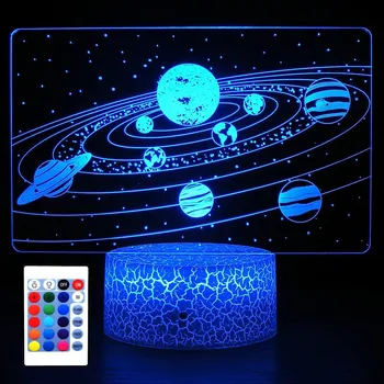 Solar System 3D Optical Illusion Side Table Lamp Universe Space Galaxy Night Light for Kids, Room Decor Light, Gift for Boys