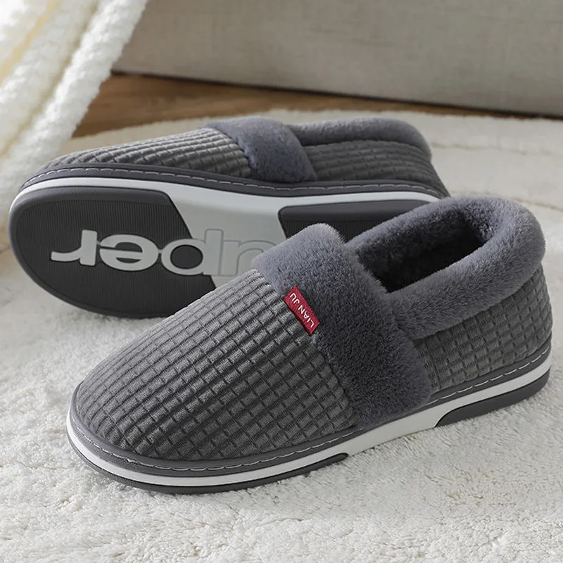 

Men Cotton slippers home winter warm thick soled furry slippers Ladies Warm Plush Indoor Shoes Male 2021 new Plus size 50/51