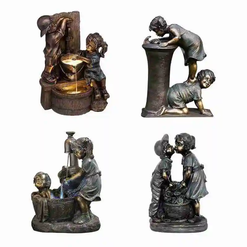 

Boy And Girl Garden Statue Resin Waterfall Water Flow Ornament Outdoor For Home Yard Garden Desktop Sculptures Office Decor