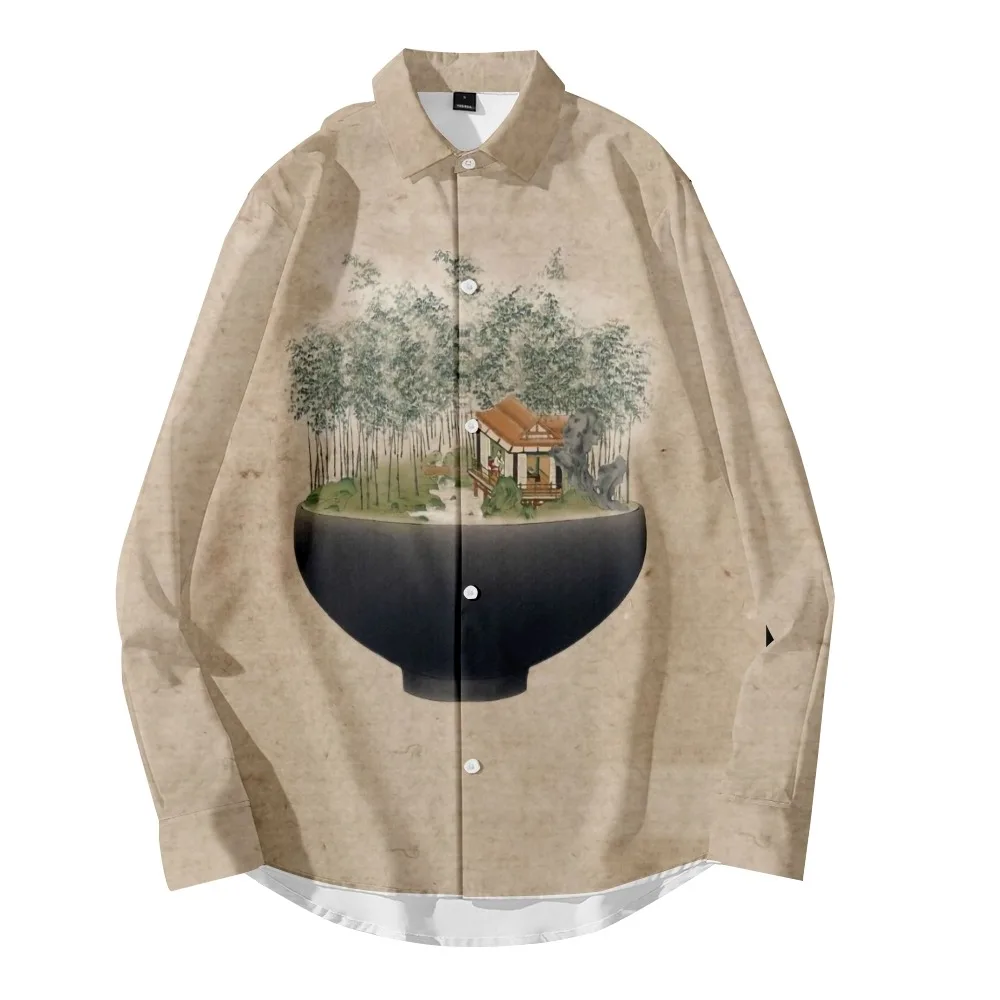 

Bamboo forest life Chinese retro style shirt Retro casual men's spring and autumn long-sleeved shirt