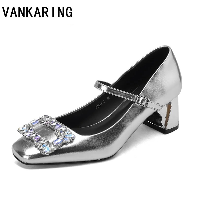 

Туфли-лодочки женские на квадратном каблуке, модная блестящая обувь с пряжкой с кристаллами, элегантная Свадебная обувь для невесты на сред...