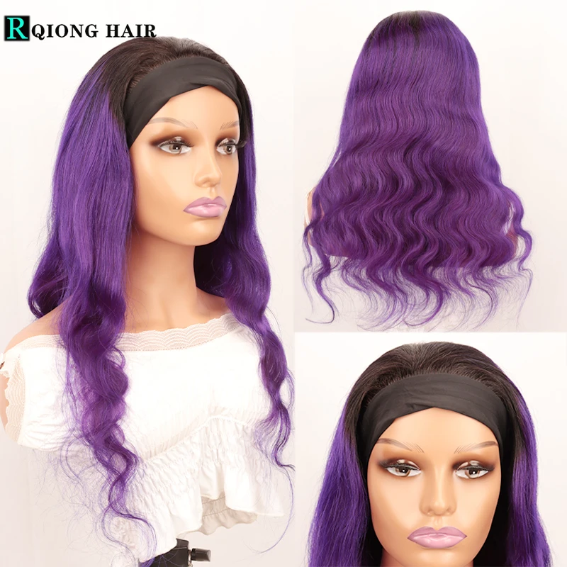 

Purple Headband Wig Human Hair Body Wave Ombre Red Wet And Wavy Human Hair Wigs For Women Remy Brazilian Hair Wig Head Band Wigs