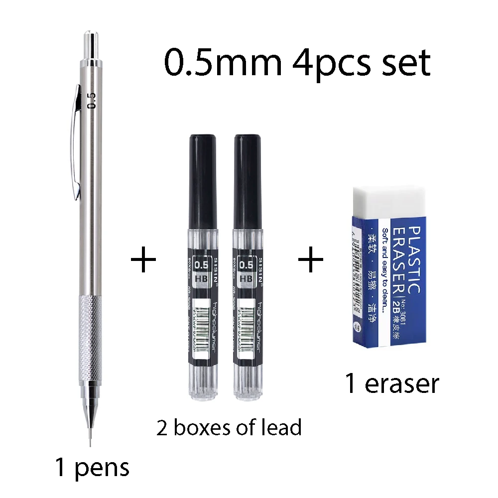 

Металлические механические карандаши MROOFUL набор 0,5 0,7 0,9 1,3 2,0 мм HB
