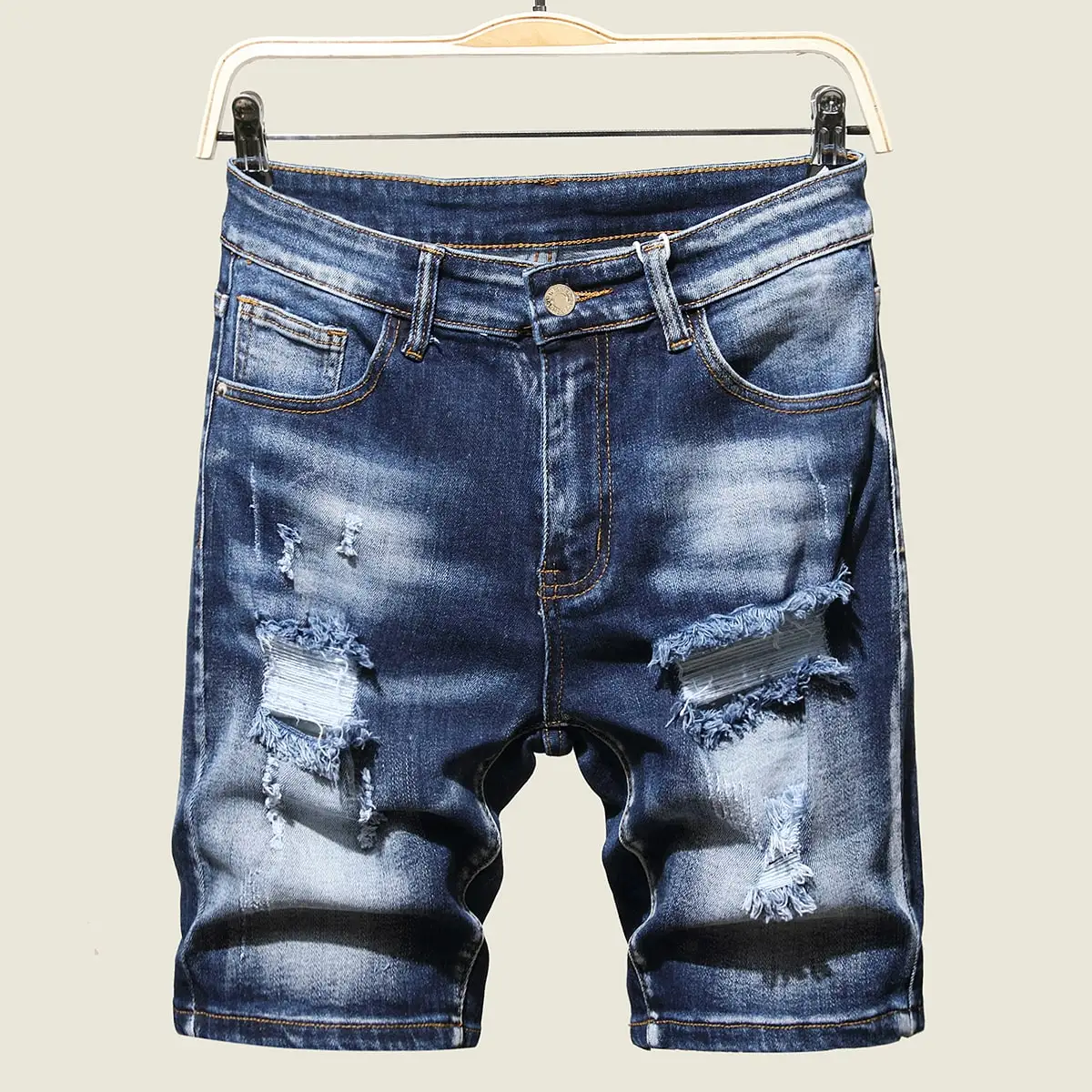 

NEW Men's Graffiti Ripped Summer Fashion Short Jeans Casual Slim Big Hole Retro Style Denim Shorts Male Brand Clothes