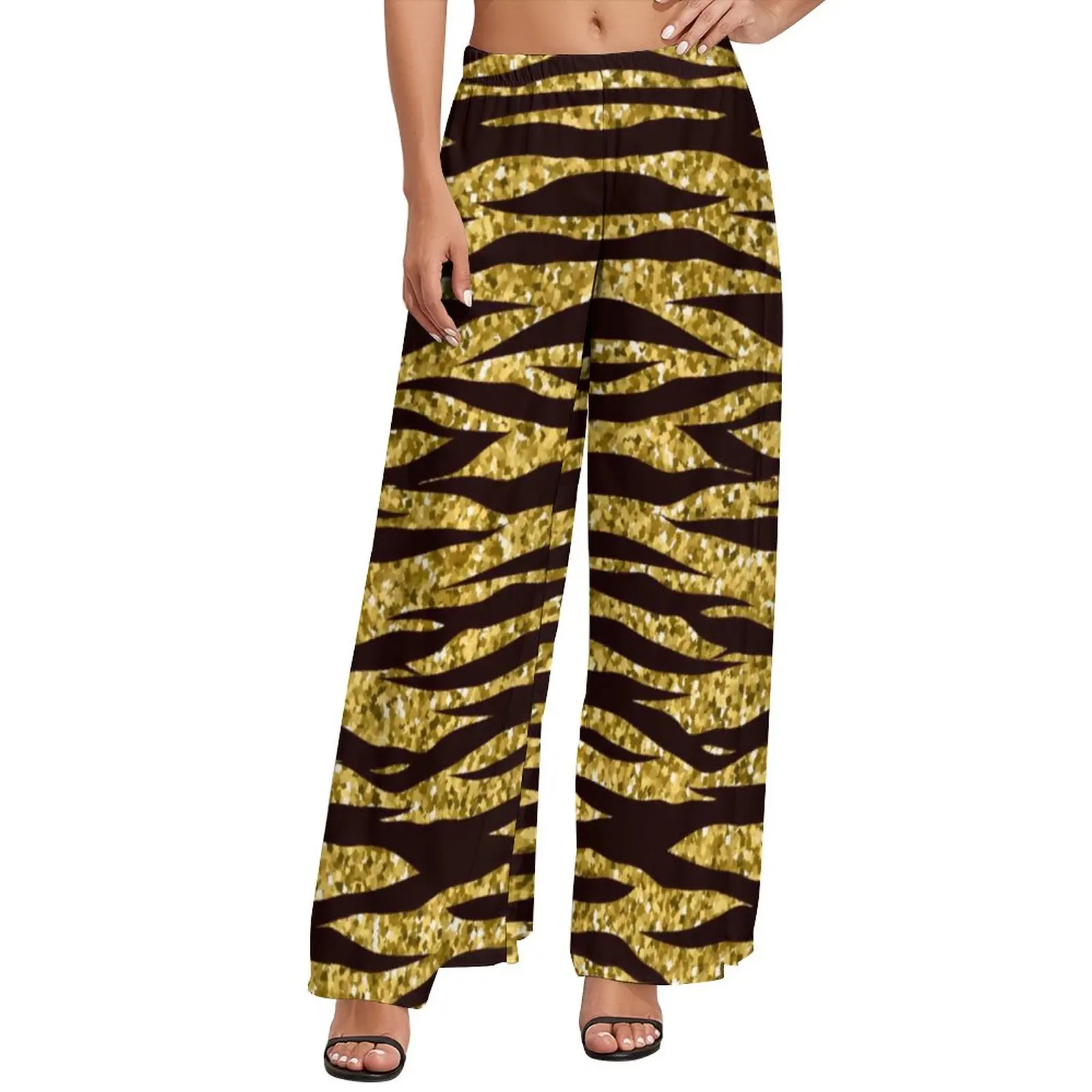 

Golden Tiger Print Pants Animal Skin Stripes High Waist Kawaii Graphic Straight Wide Pants Summer Oversized Streetwear Trousers