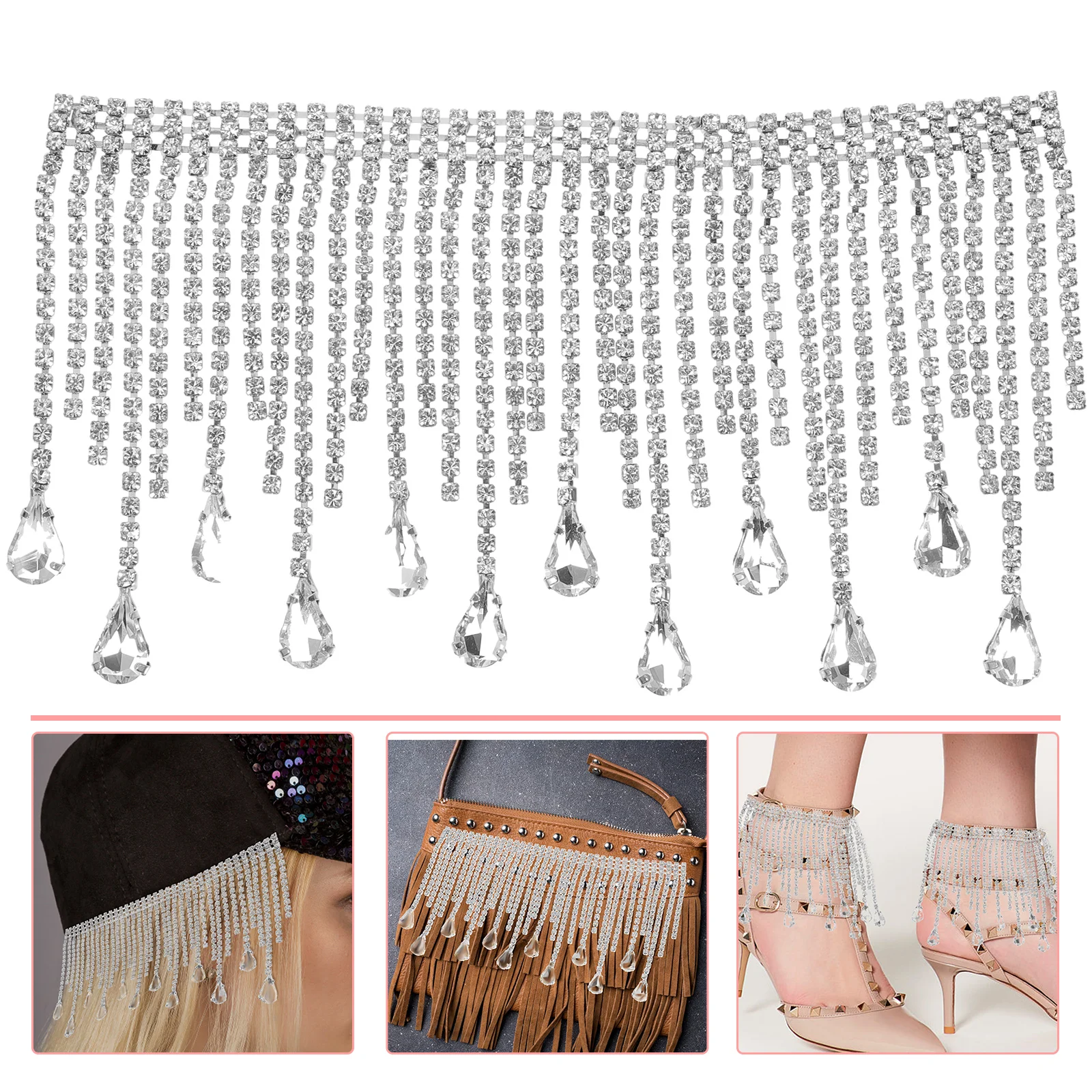 

Rhinestone Fringe Trim Tassel Chain Fringe Rhinestone Tassel Clothing Accessory for Clothes Jewelry DIY