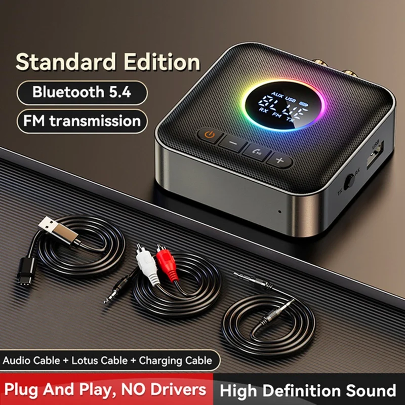 3-In-1 Bluetooth 5.4 Transmitter Receiver FM Modulator 3.5MM AUX Type-C Multi-Point Interface Hifi Music