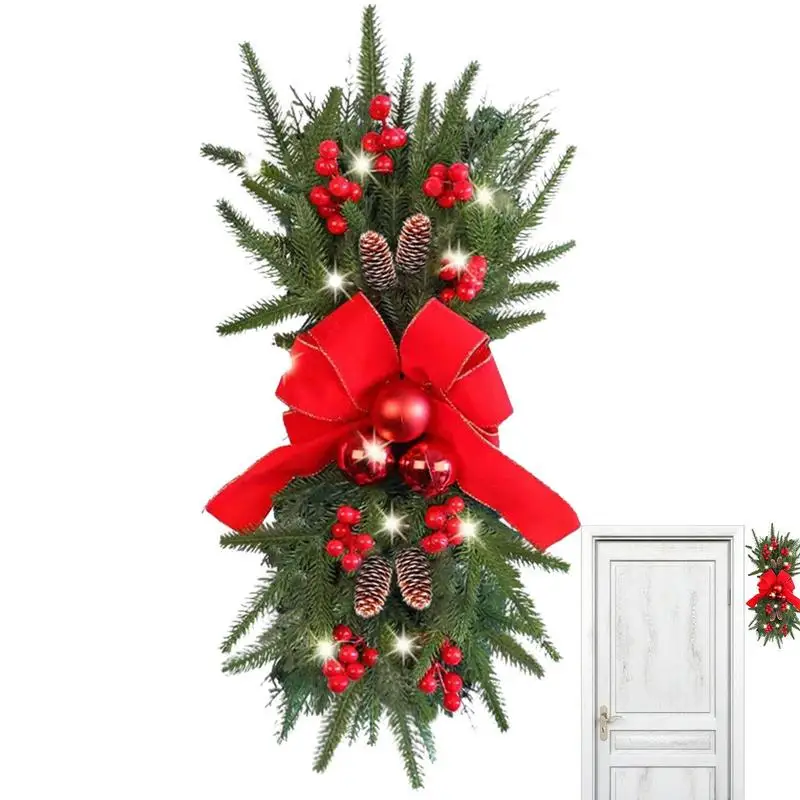 

Christmas Door Wreath Light Up Christmas Wreaths Winter Party Supplies Bow And Berries Decor Thanksgiving Decorations Christmas