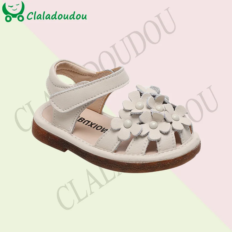 

2023 New Toddler Girls Sandals Closed Toe Solid Little Princess Flowers Summer Shoes 0-3Y Kid Red Pink Anti-slip Fashion Walkers