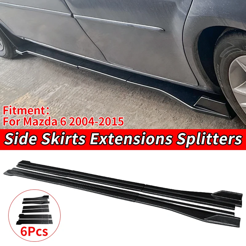 6Pcs Car Accessories Side Skirt Extension Rocker Plate Lip Separator Bumper abs Matte Black For Mazda 6 2004 06 08 10 12 14 2015