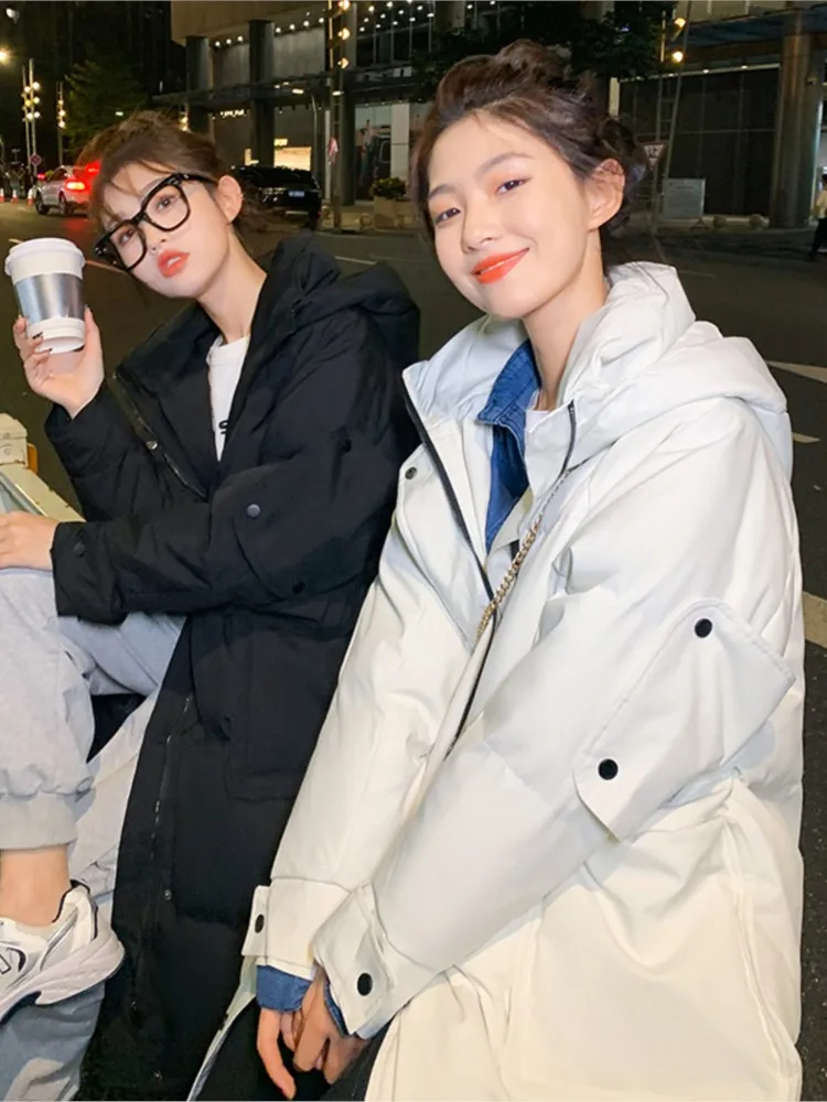 2022 New Women Solid Long Winter Coat Casual Parkas Clothes Hooded Stylish Loose Jacket Female Outerwear