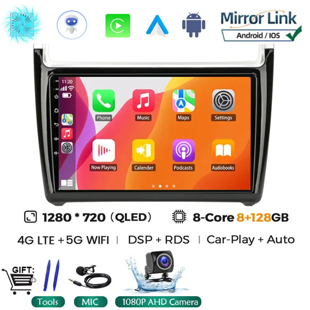 

9 "4G DSP 2din Android 15 Автомобильный радиоприемник Мультимедийный видеоплеер GPS-навигация для Volkswagen VW Polo 2008-2020 Головное устройство без DVD