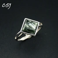 csj trendy natural seraphinite ring sterling 925 silver square 8mm for women femme birthday wedding party trendy jewelry gift