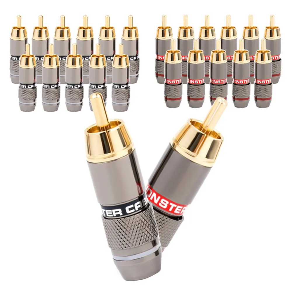 Musical Sound 2/8/24PCS RCA Connector Plug HiFi 24K Gold Plated RCA Connector Jack Adapter for 8mm Audio And Video Speaker Cable