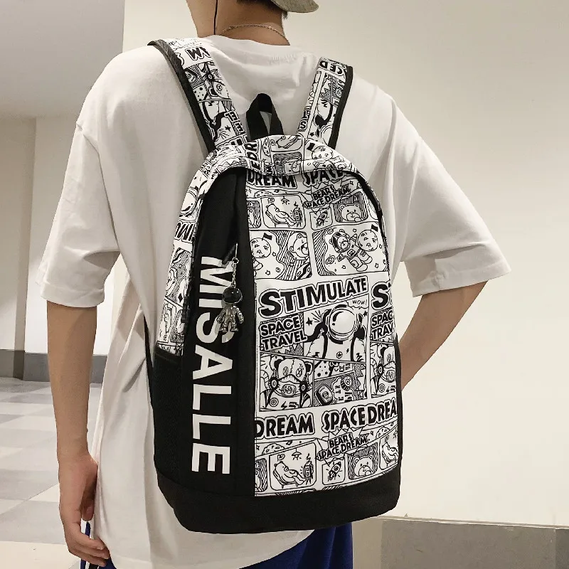 

Новый школьный ранец для мужчин модный рюкзак ins для студентов колледжа женский вместительный рюкзак для младшей и старшей школы с граффити